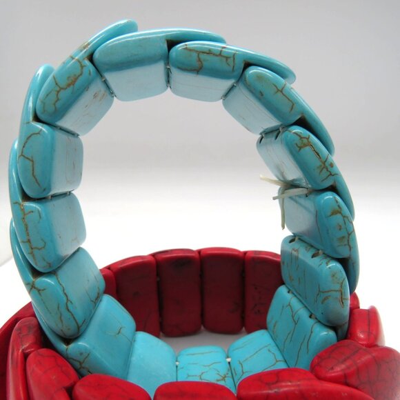 Paparazzi Nomadic Nature Stone Bracelets Chunky Red Blue Stone Stretch - Picture 9 of 9